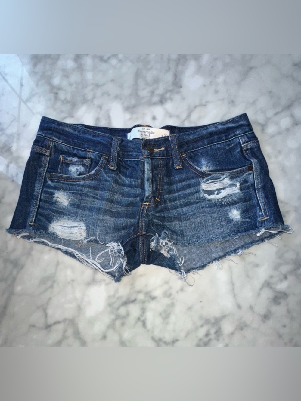 Abercrombie & Fitch Distressed Dark Blue Denim Cutoff Shorts